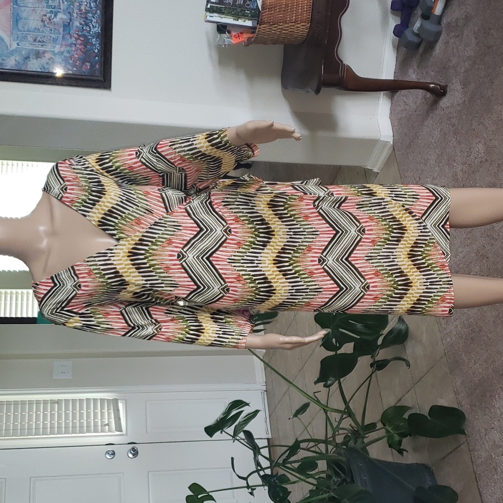 HP 🥳 Soho Apparel 2x wrap dress earth tone safari fan pattern 🥳